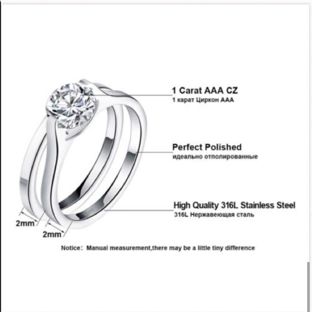 0.25-1.5ct Vvs1 Cz Set Wedding Band Solitaire Rings 316l Stainless Steel